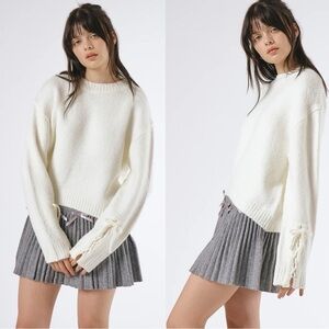 Storets Emily Sweater with Lace Up Sleeves in Cream